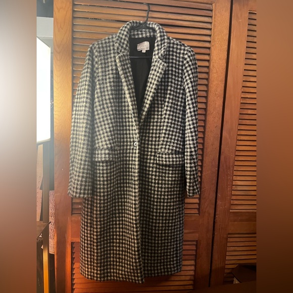 Loft Houndstooth Long Wool Blend Coat - Black & White - Picture 3 of 10